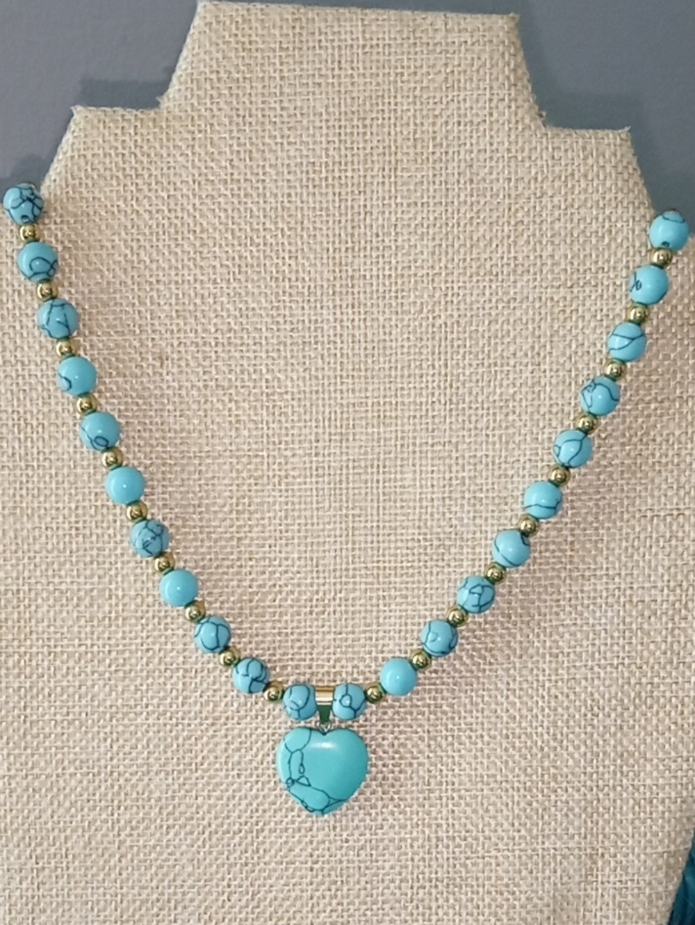 Turquoise Blue Heart Bead Necklace